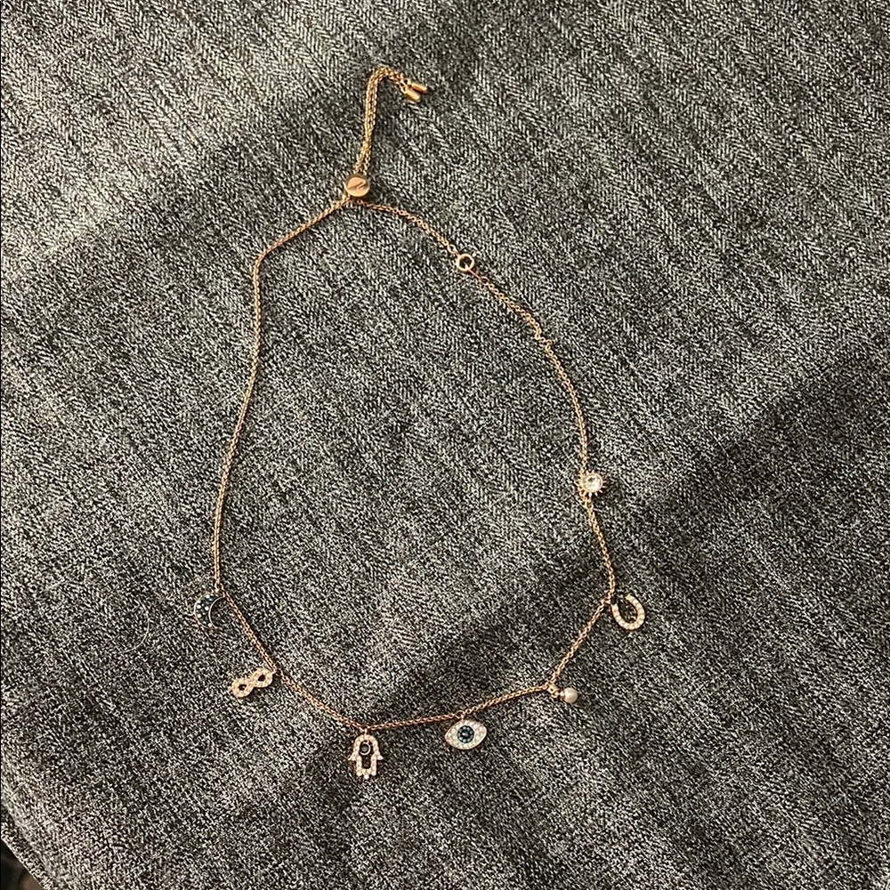 Swarovski Rose Gold-Tone Crystal Protective Charm Bolo Necklace